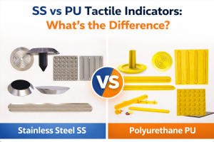 Comparison of stainless steel and polyurethane tactile indicators highlighting their differences and applications.